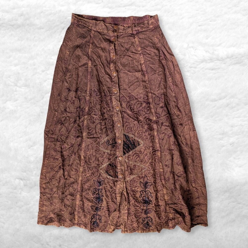 vintage speed limit brown embroidered patchwork maxi skirt